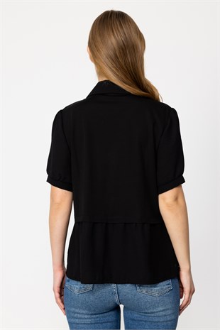 On Fashion Gömlek Yaka Kısa Kollu Süveter Detaylı Bluz