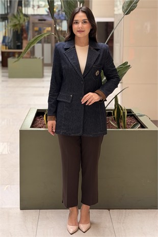 Ceremony Cebi Broş Detaylı Örme Denim Ceket