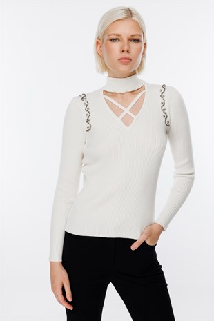 On Fashion Çapraz Dikiş Yaka Kazak