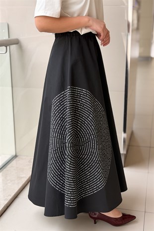 Kahma Beli Lastikli Baskı Desenli Etek