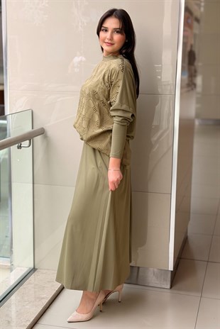 Nuss Labirent Desen Tunik Etek İkli Takım