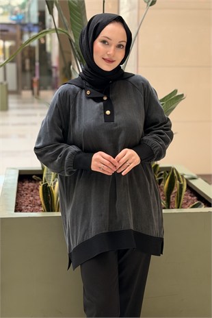 Ghisa Triko Kombinli Üç Düğme Cupra Tunik