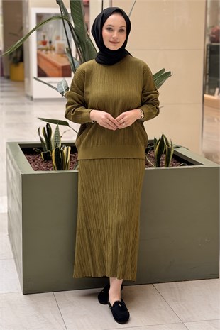 Nuss Kroşe Efektli Tunik Etek Merserize Takım