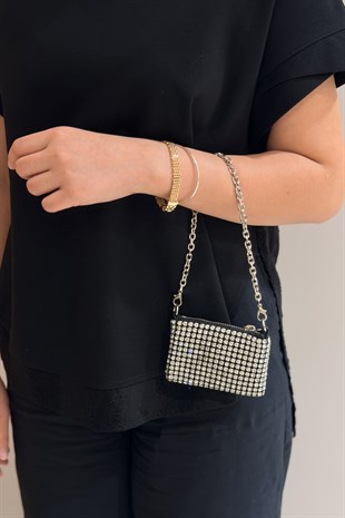 Mahal Bags Taşlı Kısa Zincirli Mini Cüzdan Çanta