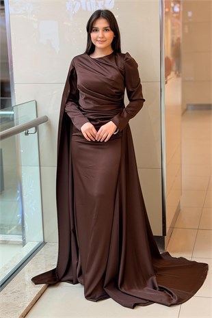 Fashion Night Pelerinli Saten Abiye Elbise