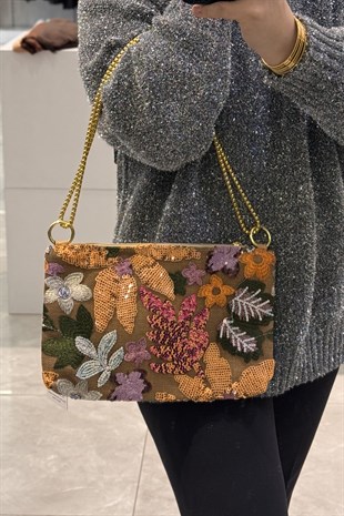 Mahal Bags Nakış İşlemeli Zincir Askılı Portföy Çanta