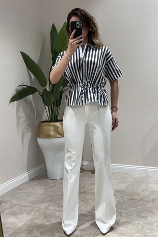 On Fashion Beli Bağcıklı Fermuarlı Gömlek