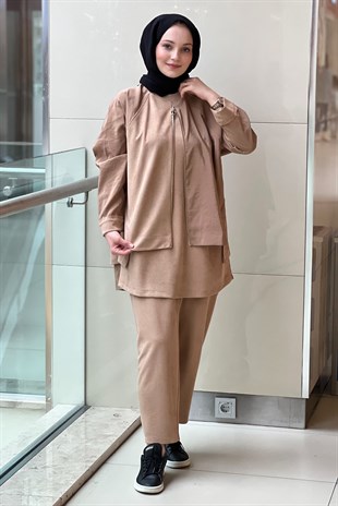 Ghisa Mix Kumaş Parça Desenli Tunik Pantolon Takım