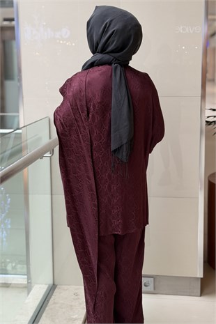 Ghisa Piton Desenli Şal Yaka Tunik Pantolon Takım