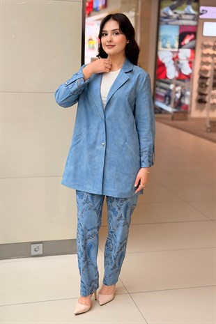 Tığ Triko Denim Kombinli Pantolonlu Takım