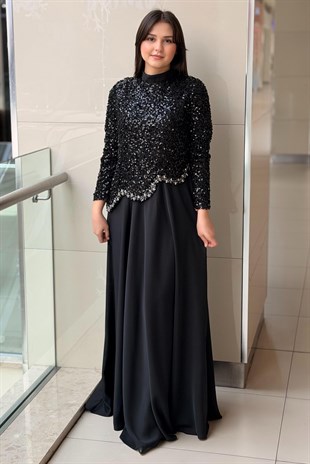 Matex Pul Payet Detaylı Kavis Abiye Elbise