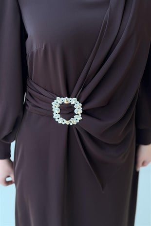 Matex Taş Toka Aksesuarlı Abiye Elbise