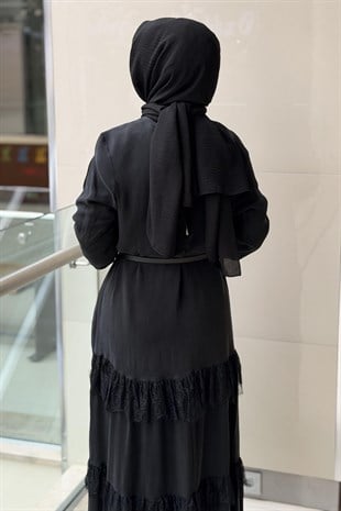 Nurcan Çetin Dantel Fırfırlı Cupra Elbise