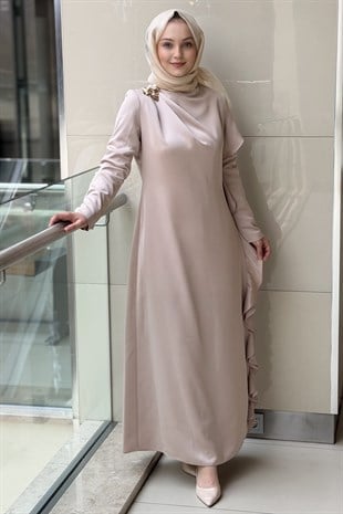 Matex Yanı Fırfır Detaylı Abiye Elbise