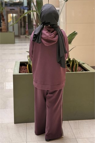 Nuss Kapşonlu Taş İp Detaylı Sweat Pantolon Takım