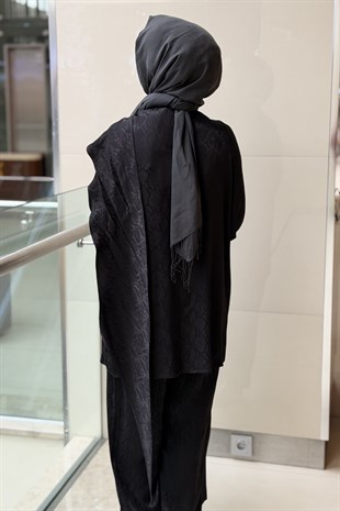 Ghisa Piton Desenli Şal Yaka Tunik Pantolon Takım