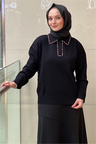 Ghisa Gömlek Yaka Yakaları Renkli Taşlı Triko Tunik