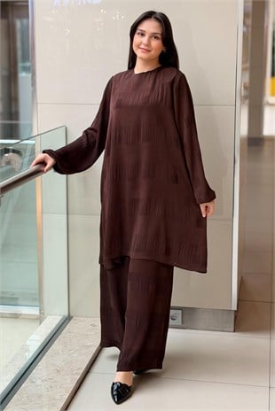 Nurcan Çetin Heddy Kare Desenli Tunik Pantolon Takım