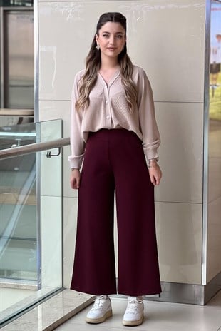 Sentez Venedik Beli Lastikli Geniş Paça Pantolon