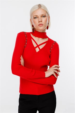 On Fashion Çapraz Dikiş Yaka Kazak