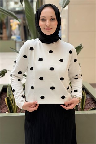 Ghisa Kabartma Mini Çiçek Desenli Merserize Tunik
