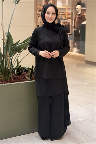 Kahma Şifon Şal Detaylı Bluz Pantolon Takım