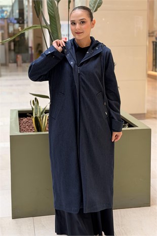 Missdalida Kapşonlu Önden Fermuarlı Denim Kap