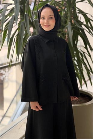 Kahma Boncuk İşlemeli Gömlek Etek Takım