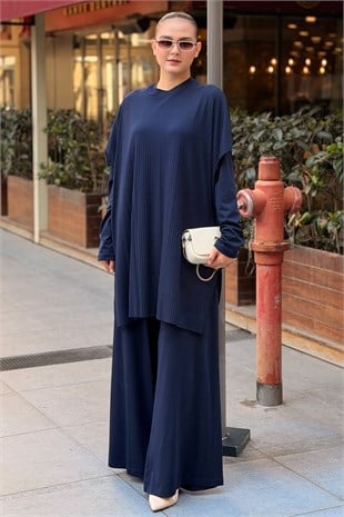 Heddy Piliseli Kolsuz Tunik İçlik Pantolon 3lü Takım
