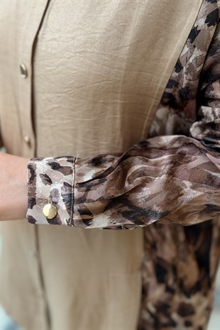 Tığ Triko Leopar Desen Kombinli Dokuma Gömlek Pantolon Takım