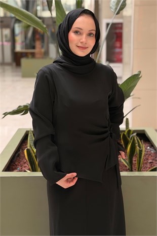 Ghisa Degaje Yaka Bel Bağlı Tunik