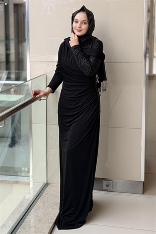 Fashion Night Pırıltı Boncuk İşleme Detaylı Abiye Elbise