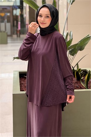 Heddy Yanları Bürümcük Kumaş Kombinli Tunik Etek Takım