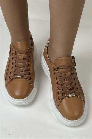 Majensia Yanı Fermuarlı Hakiki Deri Sneaker Ayakkabı