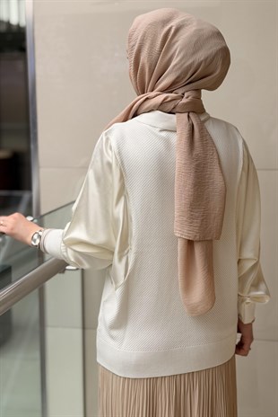 Ghisa Gömlek Yaka Saten Kombinli Triko Tunik