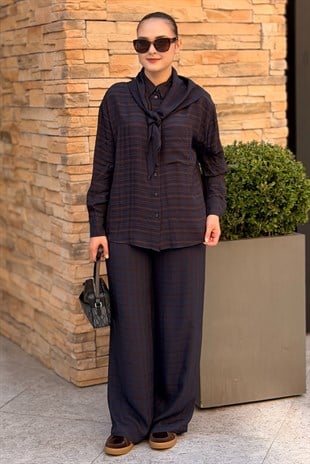 İpekyol Ekose Desen Wide Leg Pantolon