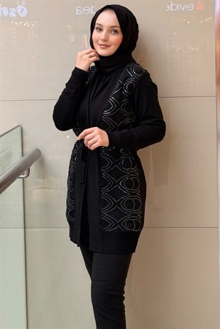 Ghisa Pul Payet Güpür Detaylı Triko Hırka