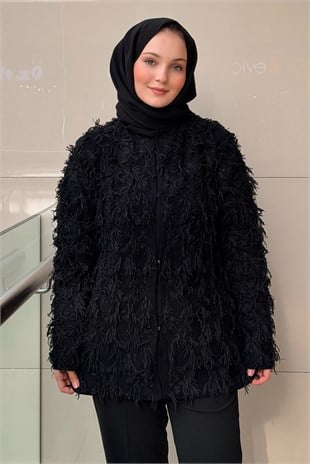 Ghisa Önden Agraf Kapama İp Püsküllü Triko Ceket