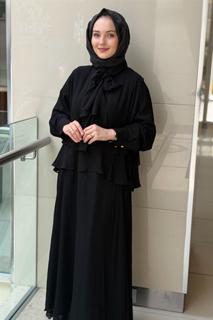 Ghisa Şal Yaka Fırfır Detaylı Elbise