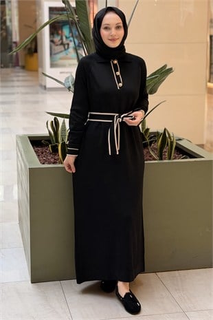 Nuss Gömlek Yaka Üç Düğmeli Merserize Elbise