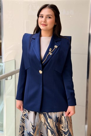 Matex Kruvaze Yaka Çiçek Taş İşli Ceket İçlik Etek 3lü Abiye Set