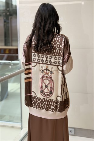 Ghisa Triko Detaylı Desenli Saten Tunik
