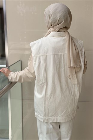 Ghisa Boncuk İşlemeli Önden Çıtçıtlı Yelek Pantolon Takım