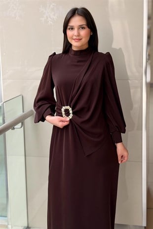 Matex Taş Toka Aksesuarlı Abiye Elbise