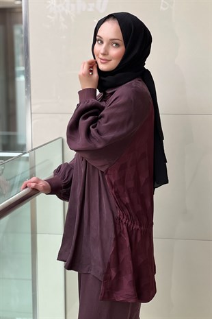 Ghisa Fırfır Detaylı Mix Kumaş Desenli Tunik Pantolon Takım