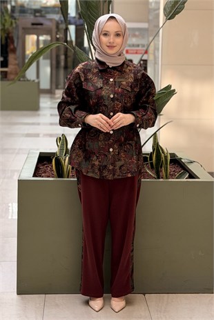 Ghisa Etnik Desenli Ceket Pantolon Takım