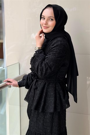 Matex Önü Plise Ve Fırfır Detaylı Abiye Elbise