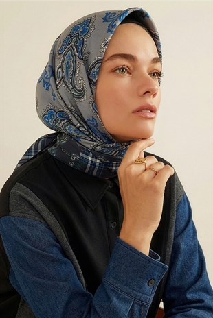 İpekevi 1221  Patchwork Desenli Tivil İpek Eşarp
