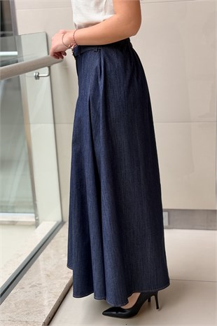 Ceremony Önden Fermuar Ve Pile Detaylı Denim Etek