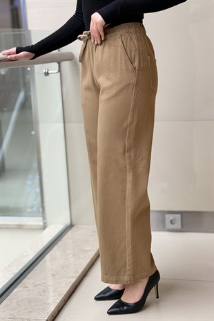 Mahal Beli İpli Lastikli Dört Cepli Bol Pantolon